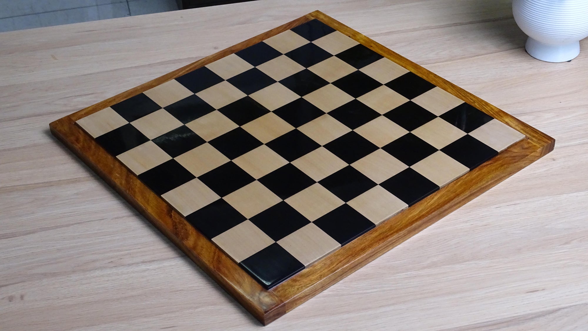 Wooden Indian Chess Board in Ebony Wood & Maple Wood with Sheesham Wood Border 19" - 55 mm Square