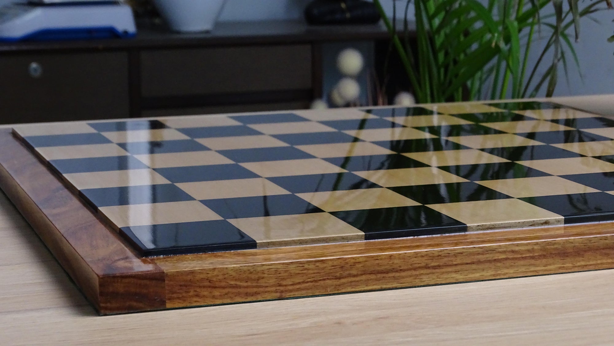 Wooden Indian Chess Board in Ebony Wood & Maple Wood with Sheesham Wood Border 19" - 55 mm Square