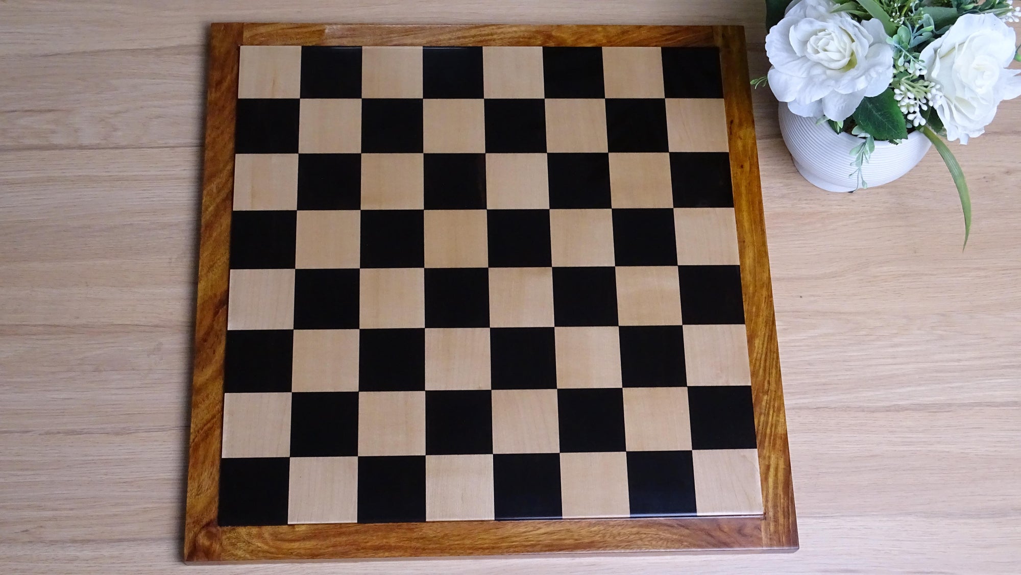 Wooden Indian Chess Board in Ebony Wood & Maple Wood with Sheesham Wood Border 19" - 55 mm Square