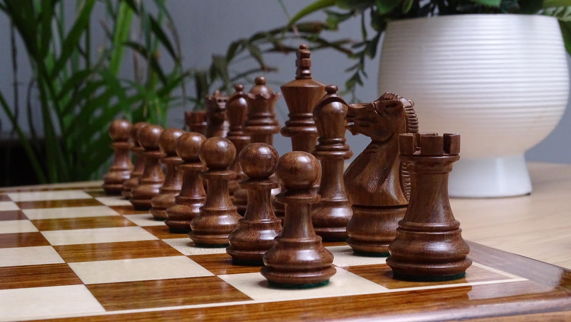 The 3.0" Stallion Weighted Staunton Chess Pieces in Sheesham Wood and Boxwood - 600 Grams Weight