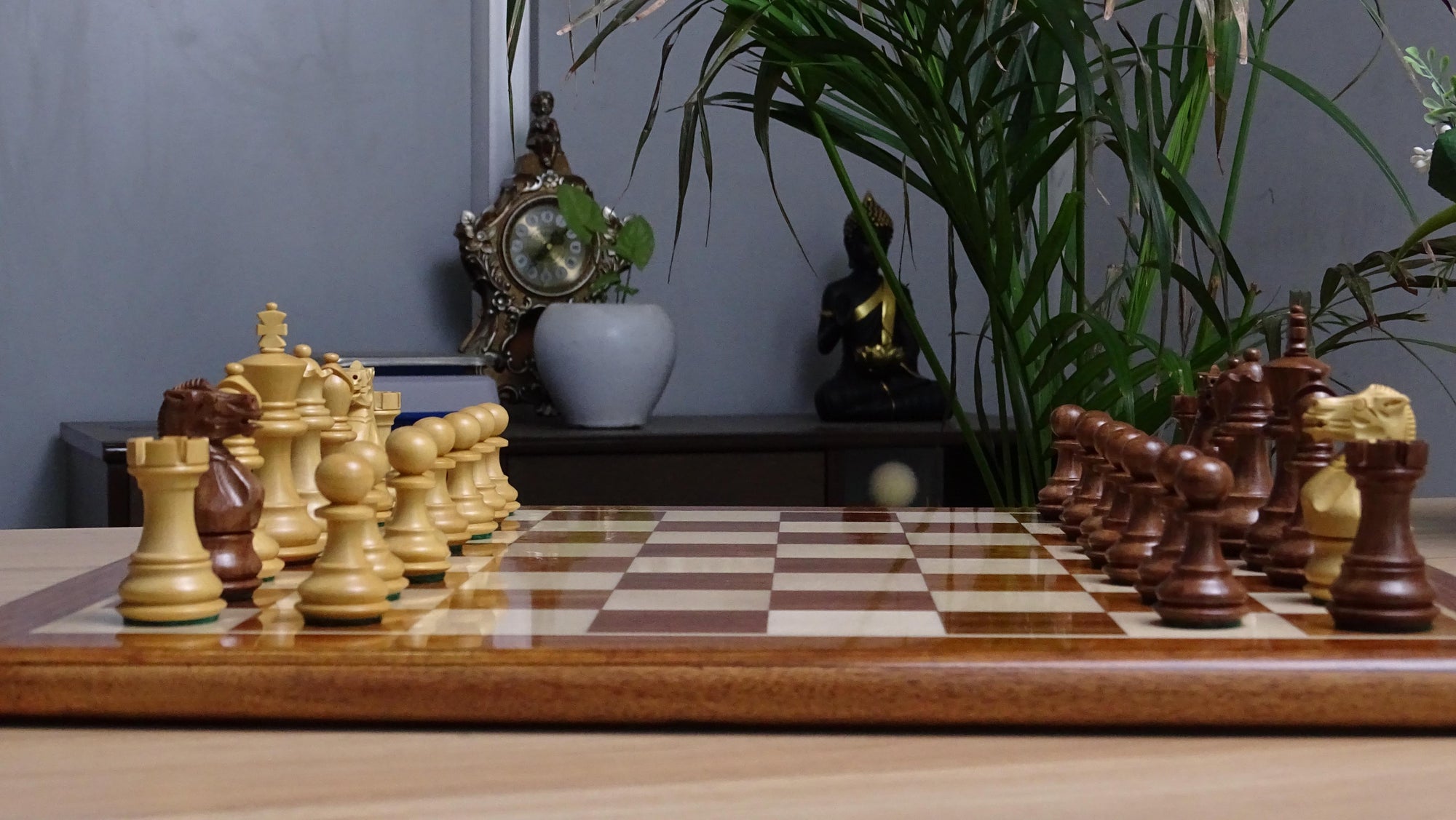 The 3.0" Stallion Weighted Staunton Chess Pieces in Sheesham Wood and Boxwood - 600 Grams Weight