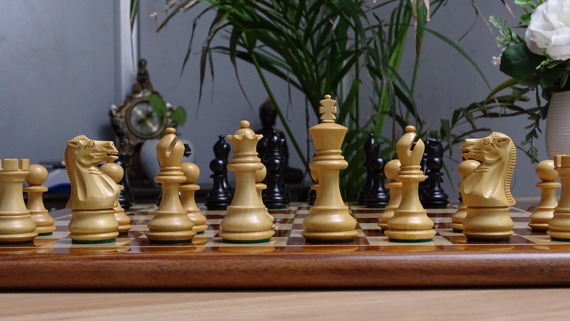 The Stallion Weighted Chess Pieces in Ebonized Wood and Boxwood 3.0" King- 600 Grams Weight