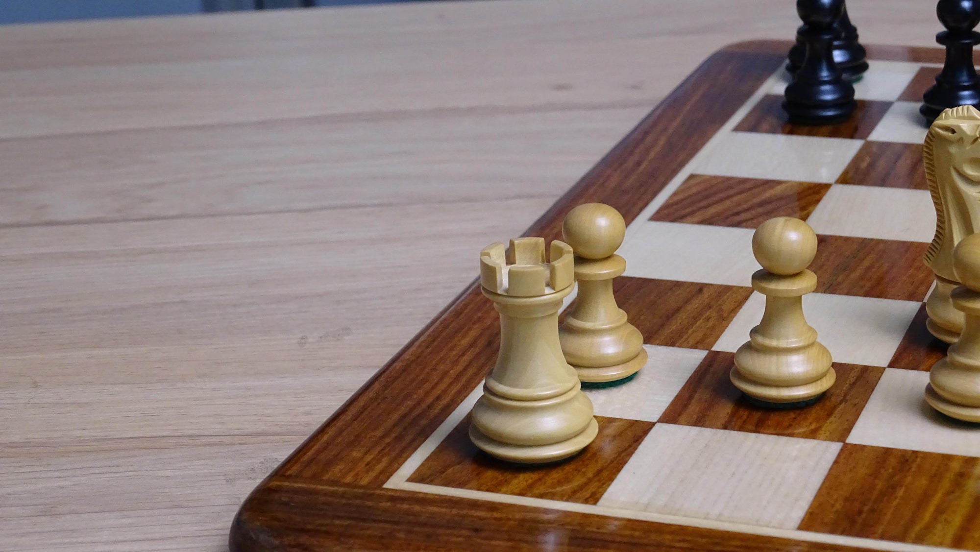 The Stallion Weighted Chess Pieces in Ebonized Wood and Boxwood 3.0" King- 600 Grams Weight