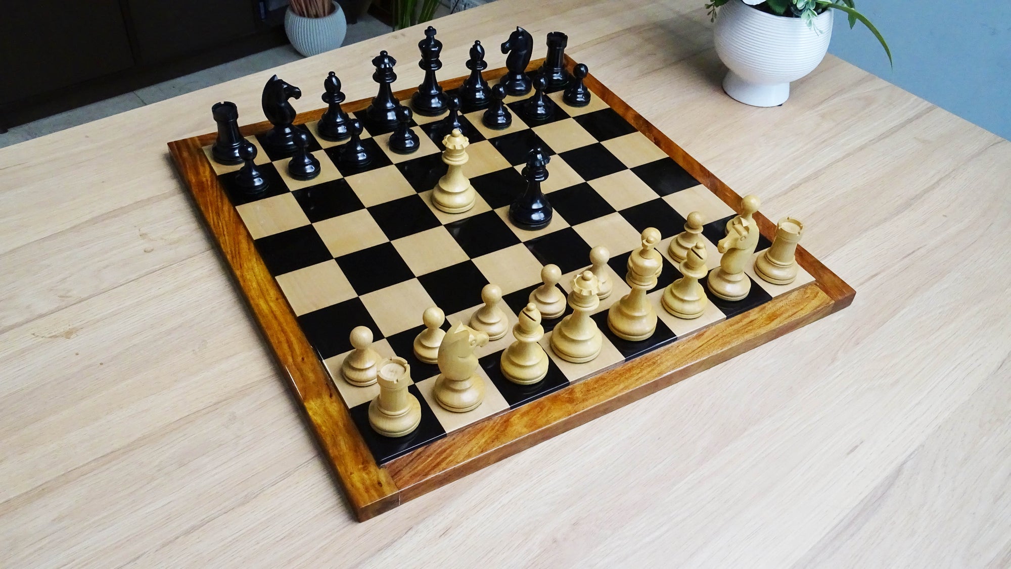 The Repro of 1962 Stockholm Interzonal Chess Championship Chess Pieces in Ebonized & Boxwood 3.75 inch King - 1200 Grams Weight