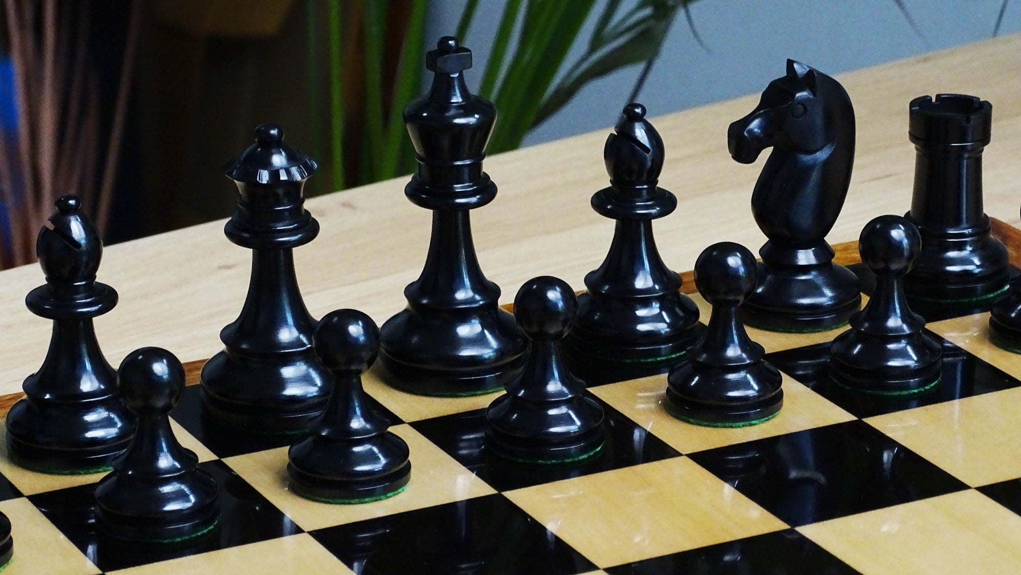 The Repro of 1962 Stockholm Interzonal Chess Championship Chess Pieces in Ebonized & Boxwood 3.75 inch King - 1200 Grams Weight