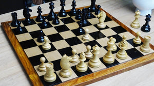 The Repro of 1962 Stockholm Interzonal Chess Championship Chess Pieces in Ebonized & Boxwood 3.75 inch King - 1200 Grams Weight