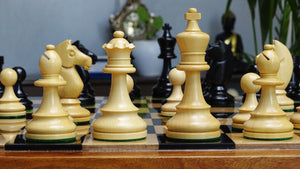 The Repro of 1962 Stockholm Interzonal Chess Championship Chess Pieces in Ebonized & Boxwood 3.75 inch King - 1200 Grams Weight