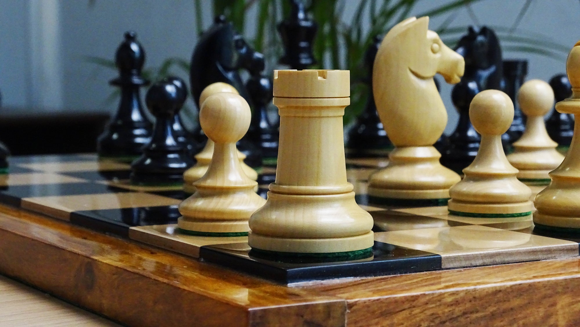 The Repro of 1962 Stockholm Interzonal Chess Championship Chess Pieces in Ebonized & Boxwood 3.75 inch King - 1200 Grams Weight