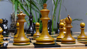 The 1849 Cooke Type 2 Jaques Staunton Weighted 3.5 inch King Chess Pieces in Ebony wood and Vintage Antique Boxwood - 1100 Grams Weight