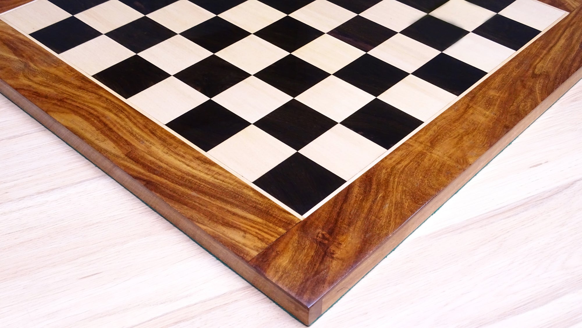 23 inch Square Solid Wood Chess Board in Ebony & Maple Wood w/ Sheesham Border