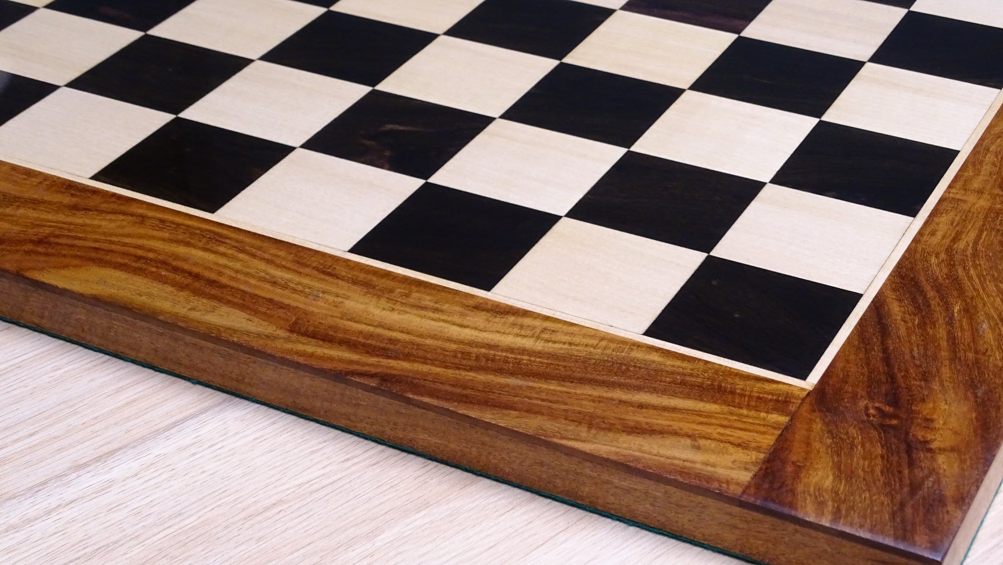 23 inch Square Solid Wood Chess Board in Ebony & Maple Wood w/ Sheesham Border