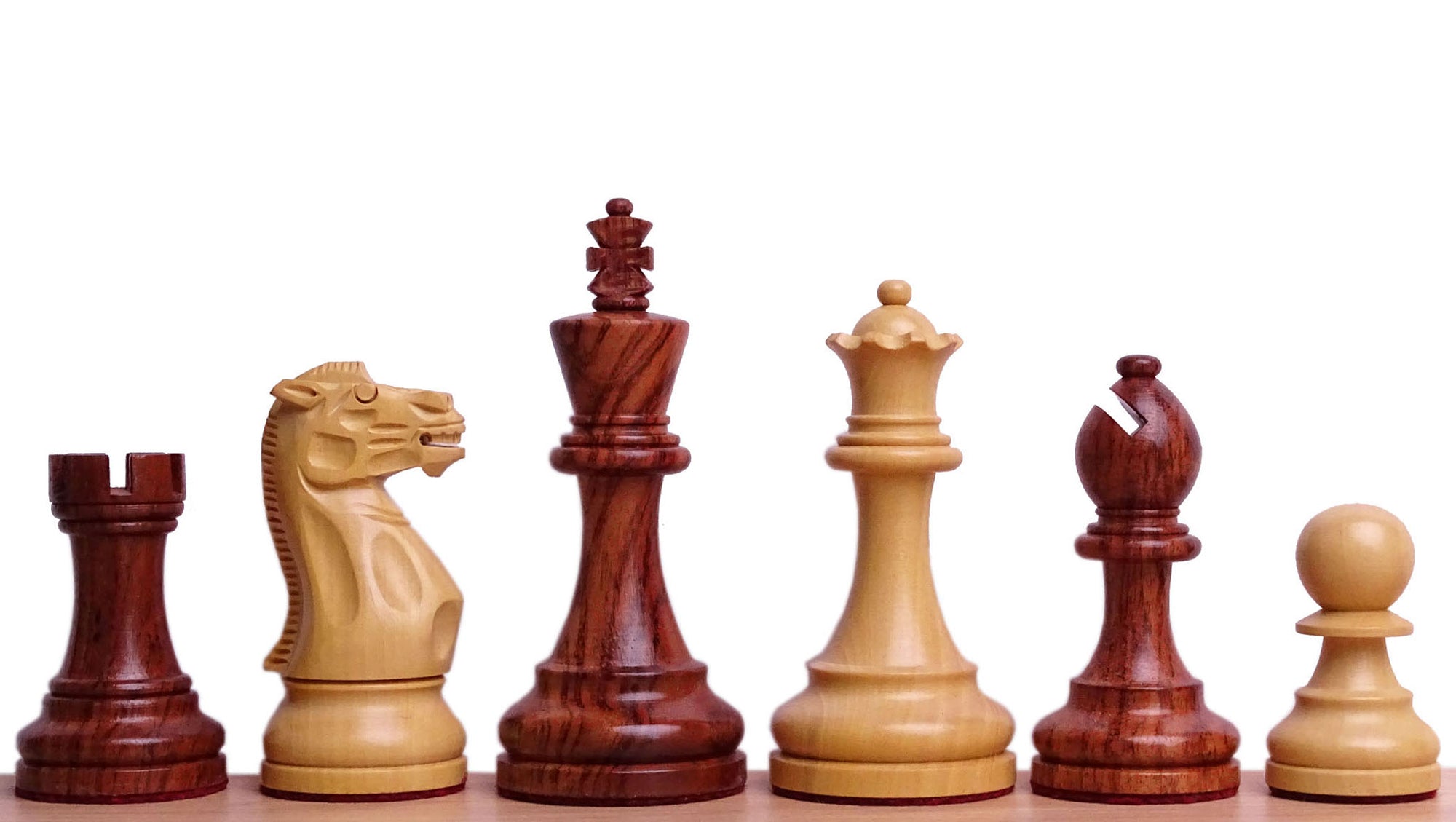 The Judit Polgar Repro Staunton Weighted Tournament Chess Pieces in Anjan Wood & Boxwood - 3.75 Inch King