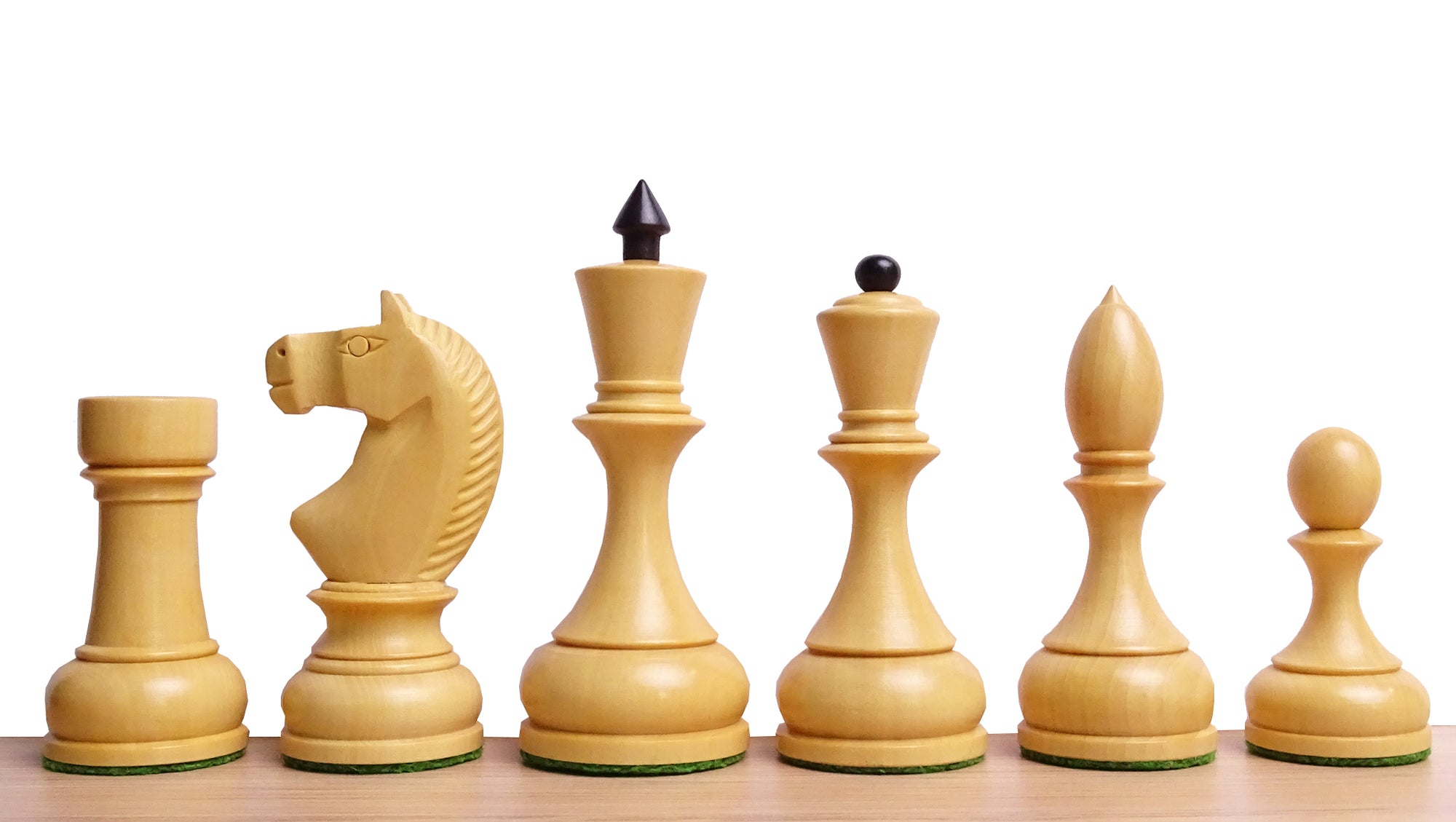 Circa 1930s "Leningrad Schoolboy" Soviet Chess Pieces in Ebonized & Boxwood - 4.2 inch King