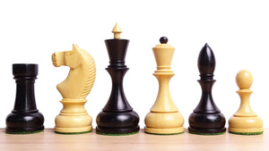 Circa 1930s "Leningrad Schoolboy" Soviet Chess Pieces in Ebonized & Boxwood - 4.2 inch King