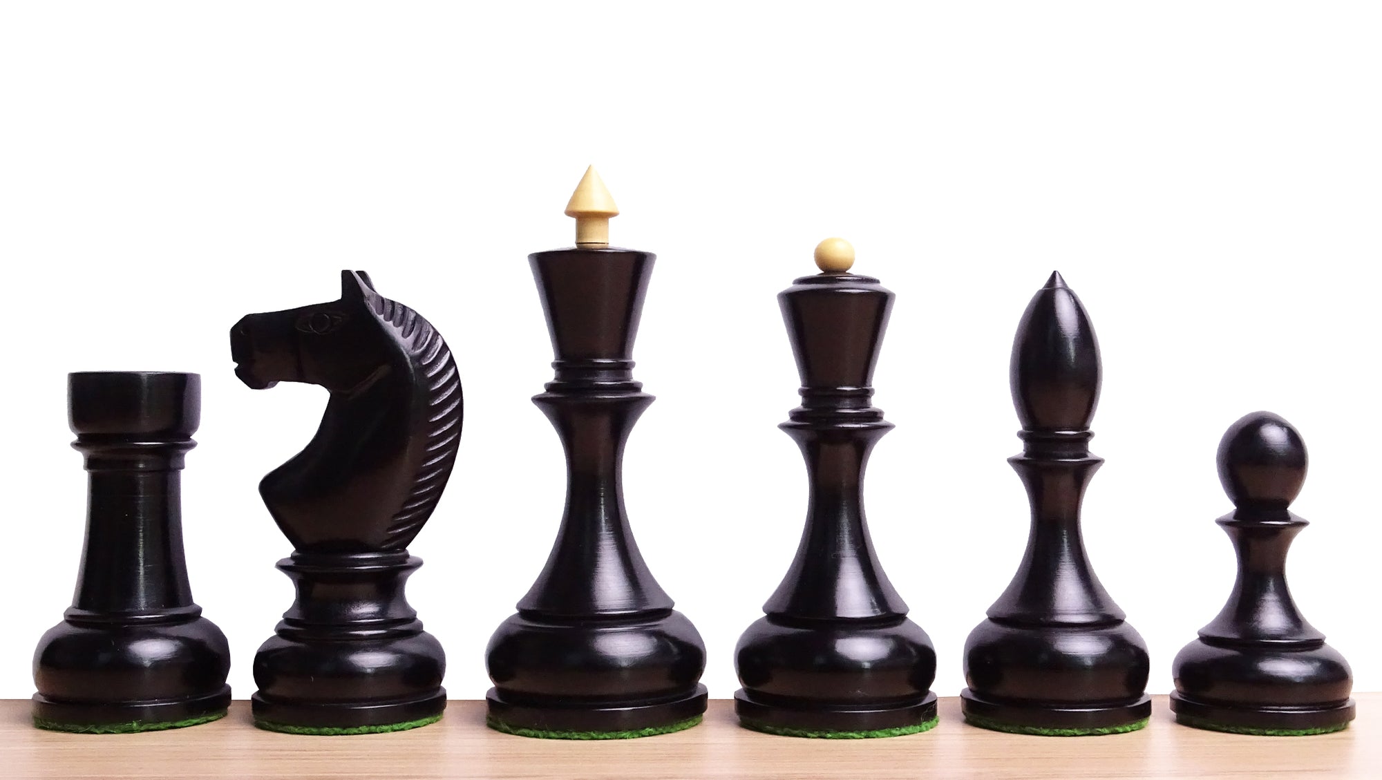 Circa 1930s "Leningrad Schoolboy" Soviet Chess Pieces in Ebonized & Boxwood - 4.2 inch King