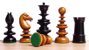 Circa 1840 Pre-Staunton Calvert Library Size Chessmen in Genuine Ebony & Antiqued Boxwood - 3.3 Inch King