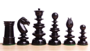 Circa 1840 Pre-Staunton Calvert Library Size 3.3 Inch Chessmen in Genuine Ebony & Antiqued Boxwood - 900 grams