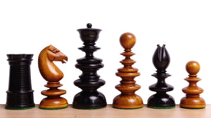 Circa 1840 Pre-Staunton Calvert Library Size 3.3 Inch Chessmen in Genuine Ebony & Antiqued Boxwood - 900 grams