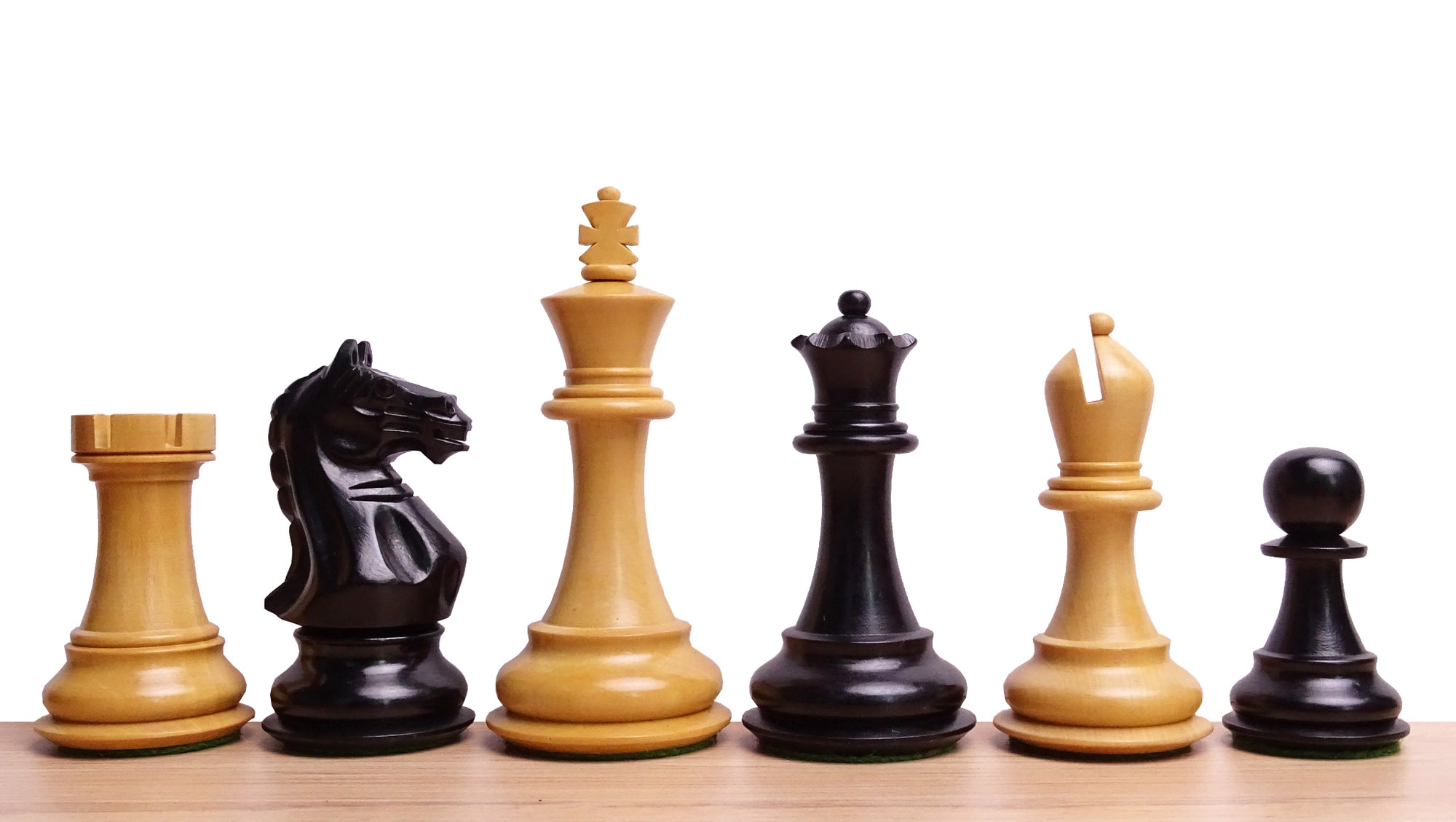 The Supreme Series Staunton Weighted Chess Pieces in Black Ebonized Wood & Boxwood - 4 inch King