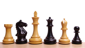 The 4 Inch Supreme Series Staunton Weighted Chess Pieces in Black Ebonized Wood & Boxwood - 1100 grams