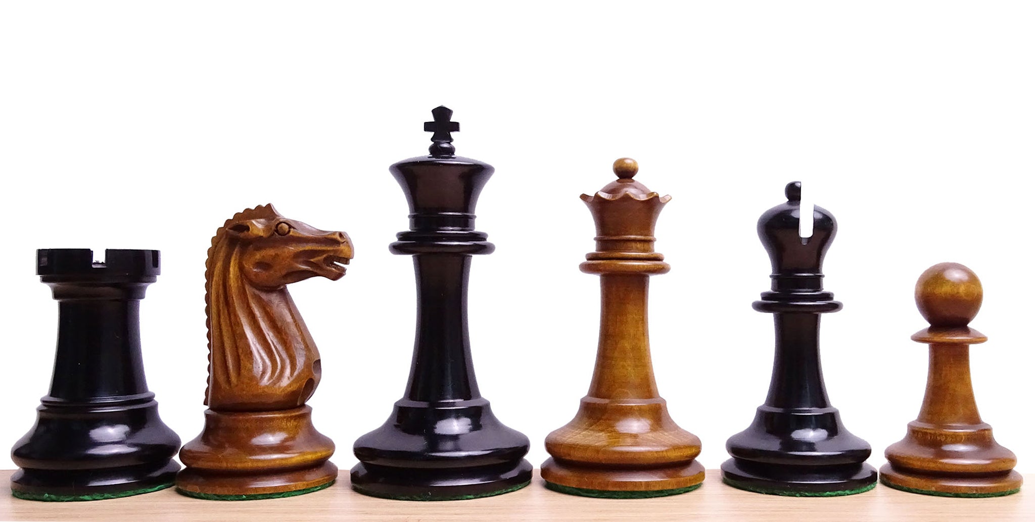 Circa 1887 Turner Teich Soviet-Staunton Style Weighted 4" Chess Pieces in Ebony & Antiqued Boxwood - 1700 Grams Weight