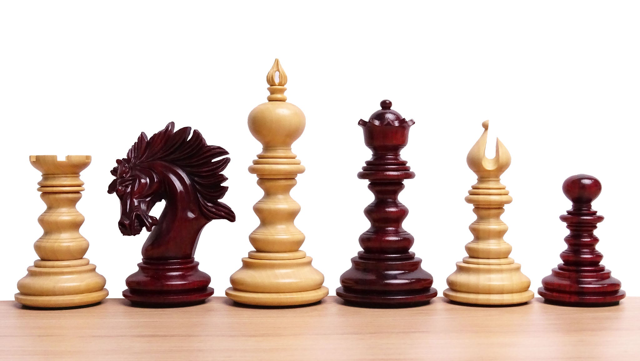 The 4.2" Zeus Series Luxury Chess Pieces Triple Weighted in Padauk Wood and Boxwood - 2150 Gram Weight