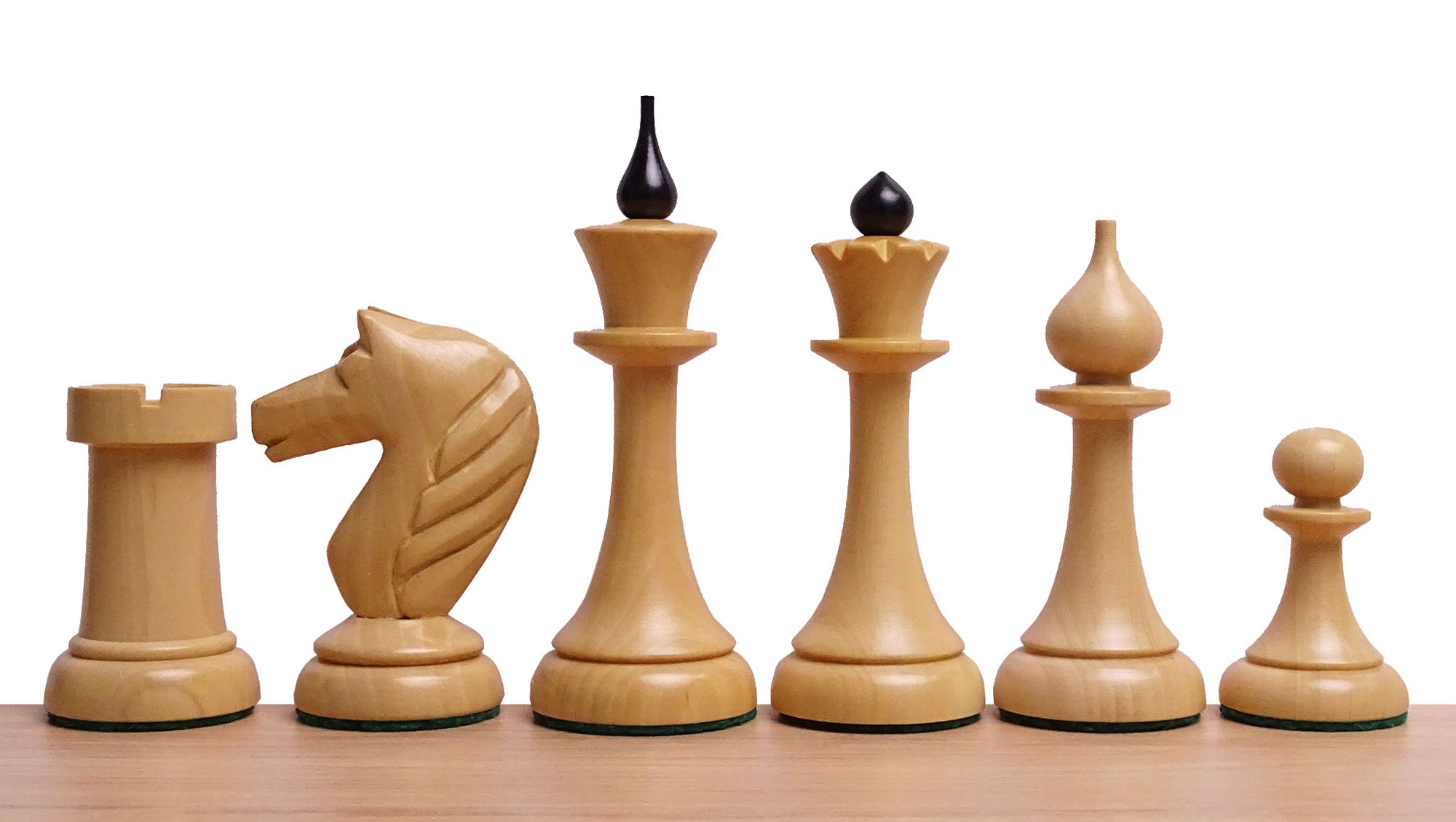 Circa 1950s Soviet Latvian Weighted 3.8 inch Chess Pieces in Ebonized Boxwood - 900 gms Weight