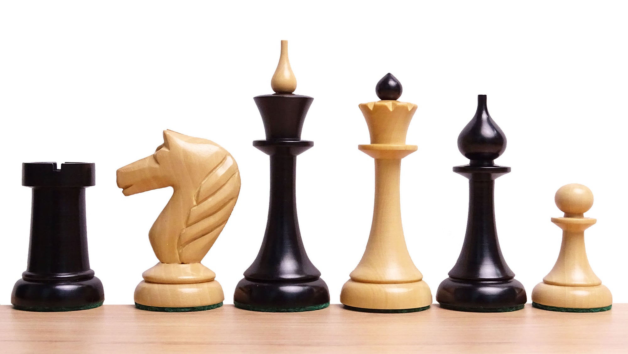 Circa 1950s Soviet Latvian Weighted 3.8 inch Chess Pieces in Ebonized Boxwood - 900 gms Weight