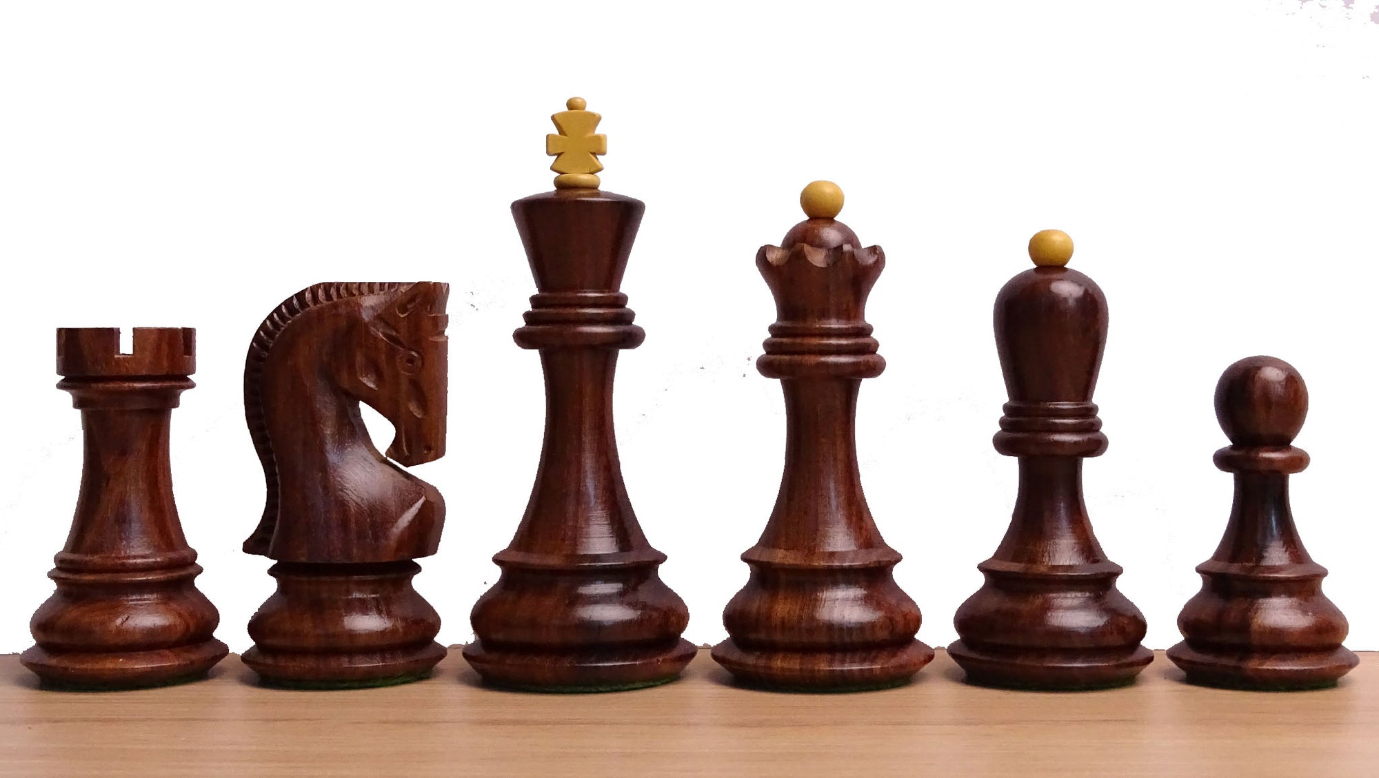 1959 World Chess Championship Russian Zagreb Weighted 3.8" Chess Pieces in Sheesham / Natural Boxwood - 1300 Grams Weight