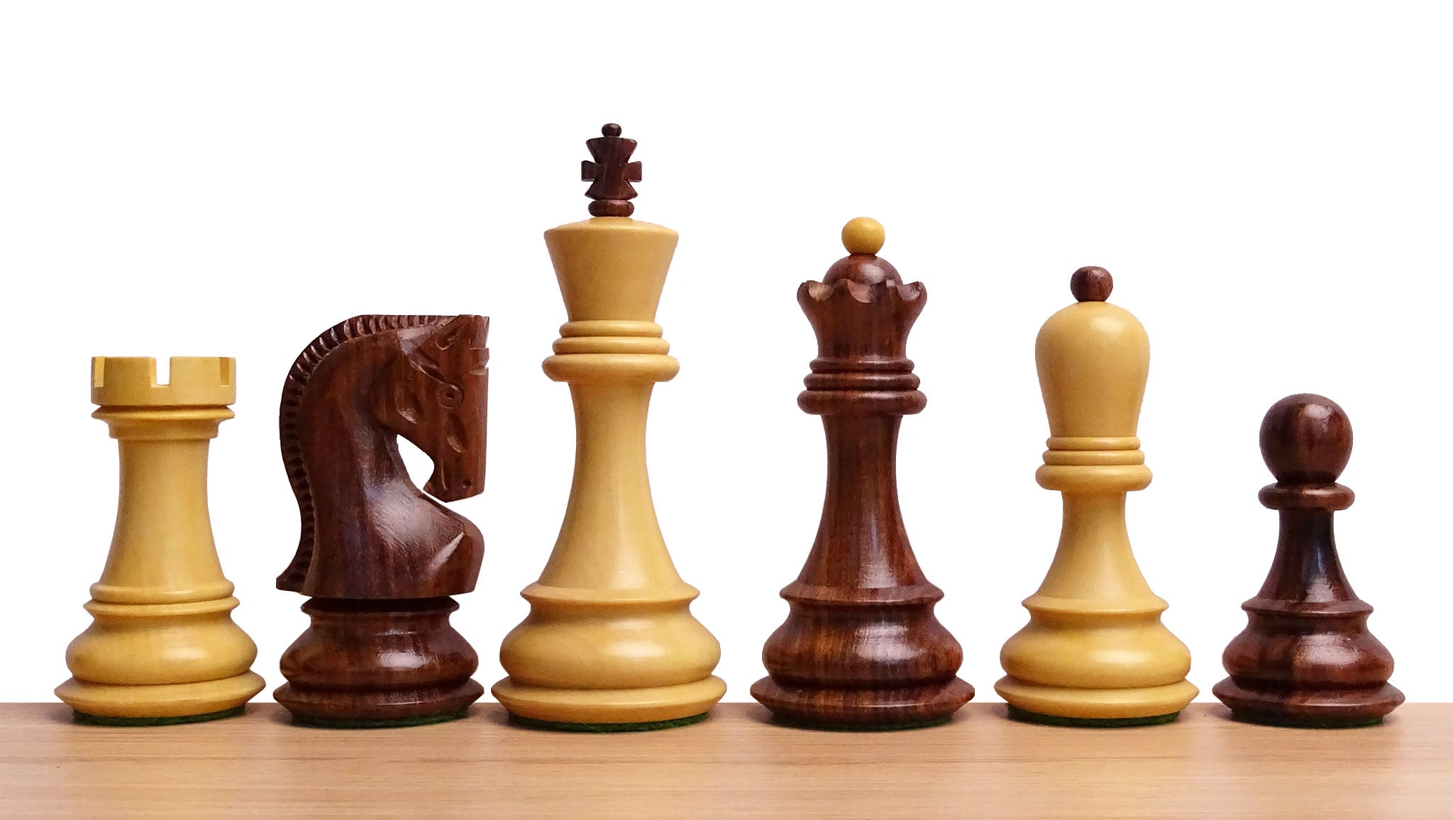 1959 World Chess Championship Russian Zagreb Weighted 3.8" Chess Pieces in Sheesham / Natural Boxwood - 1300 Grams Weight