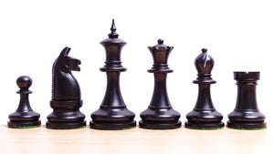 1904 American Chess Company's Tournament 3.8 Inch Reproduced Chess Pieces in Black Ebonized & Antique Boxwood - 1000 Grams Weight