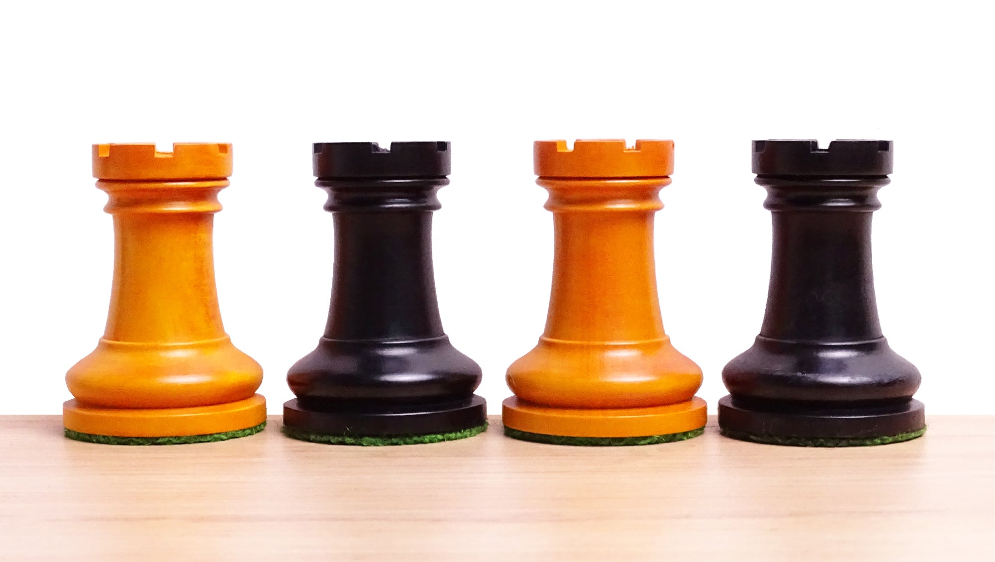 1904 American Chess Company's Tournament 3.8 Inch Reproduced Chess Pieces in Black Ebonized & Antique Boxwood - 1000 Grams Weight