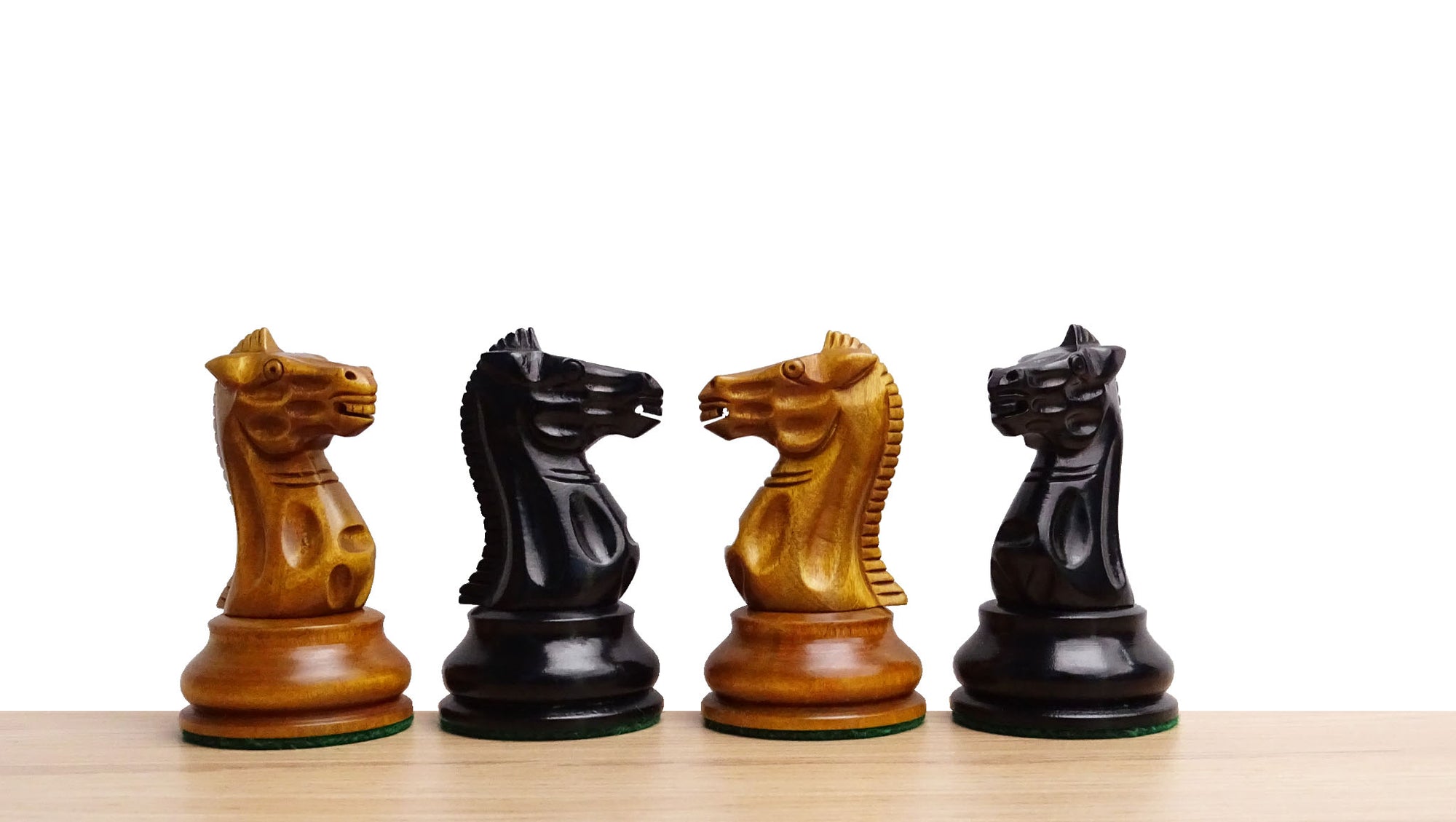 The Japanese Golden Castle "The Craftsman" Master Chess Set Pieces Only in Ebony & Distressed Antiqued Boxwood 3.50 inch King - 1300 Grams Weight