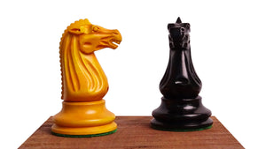 Circa 1887 Turner Teich Soviet-Staunton Style Weighted 4" Chess Pieces in Ebony & Golden Antique Boxwood - 1700 Grams Weight