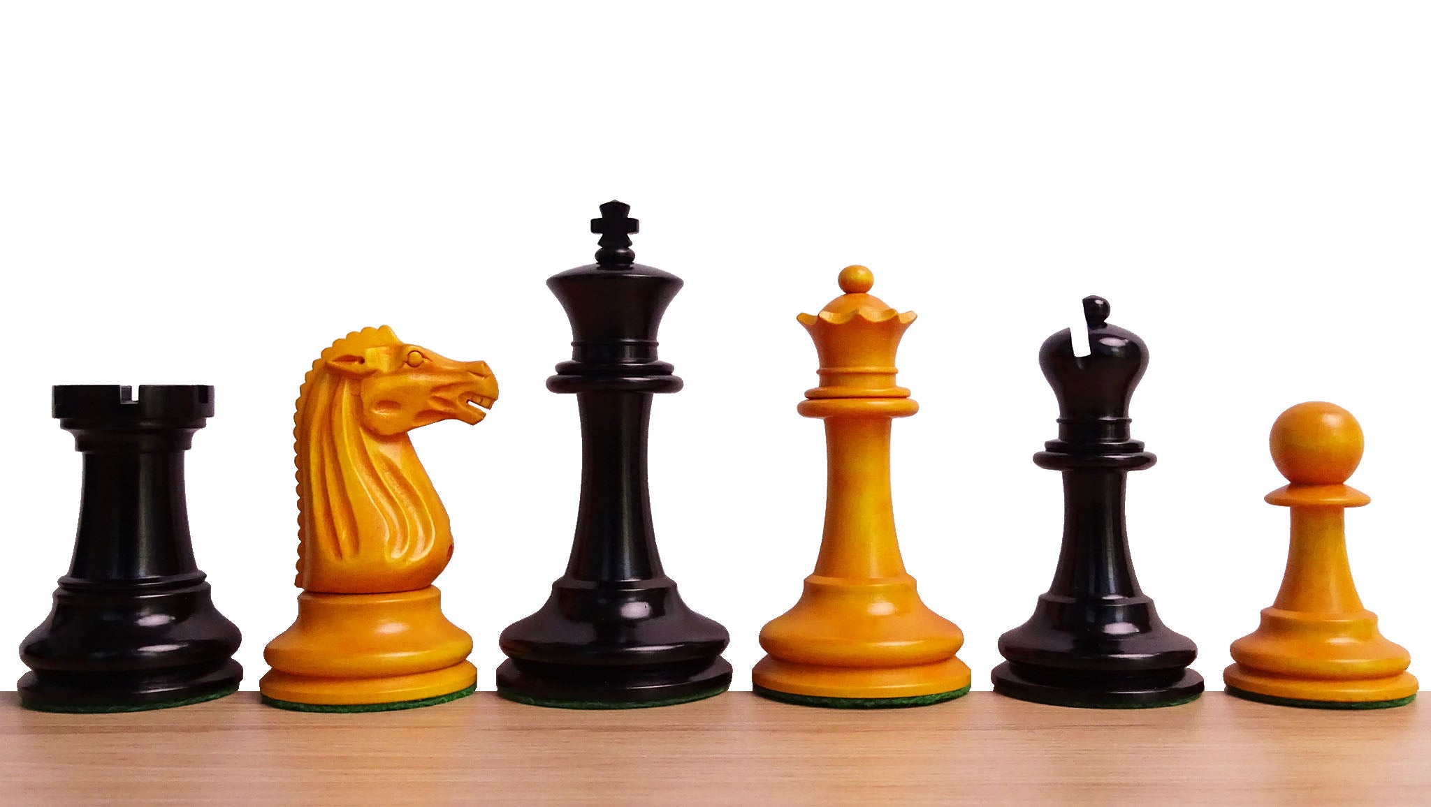 Circa 1887 Turner Teich Soviet-Staunton Style Weighted 4" Chess Pieces in Ebony & Golden Antique Boxwood - 1700 Grams Weight