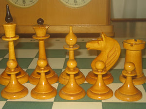 Circa 1950s Soviet Latvian Weighted 3.8 inch Chess Pieces in Ebonized Boxwood - 900 gms Weight