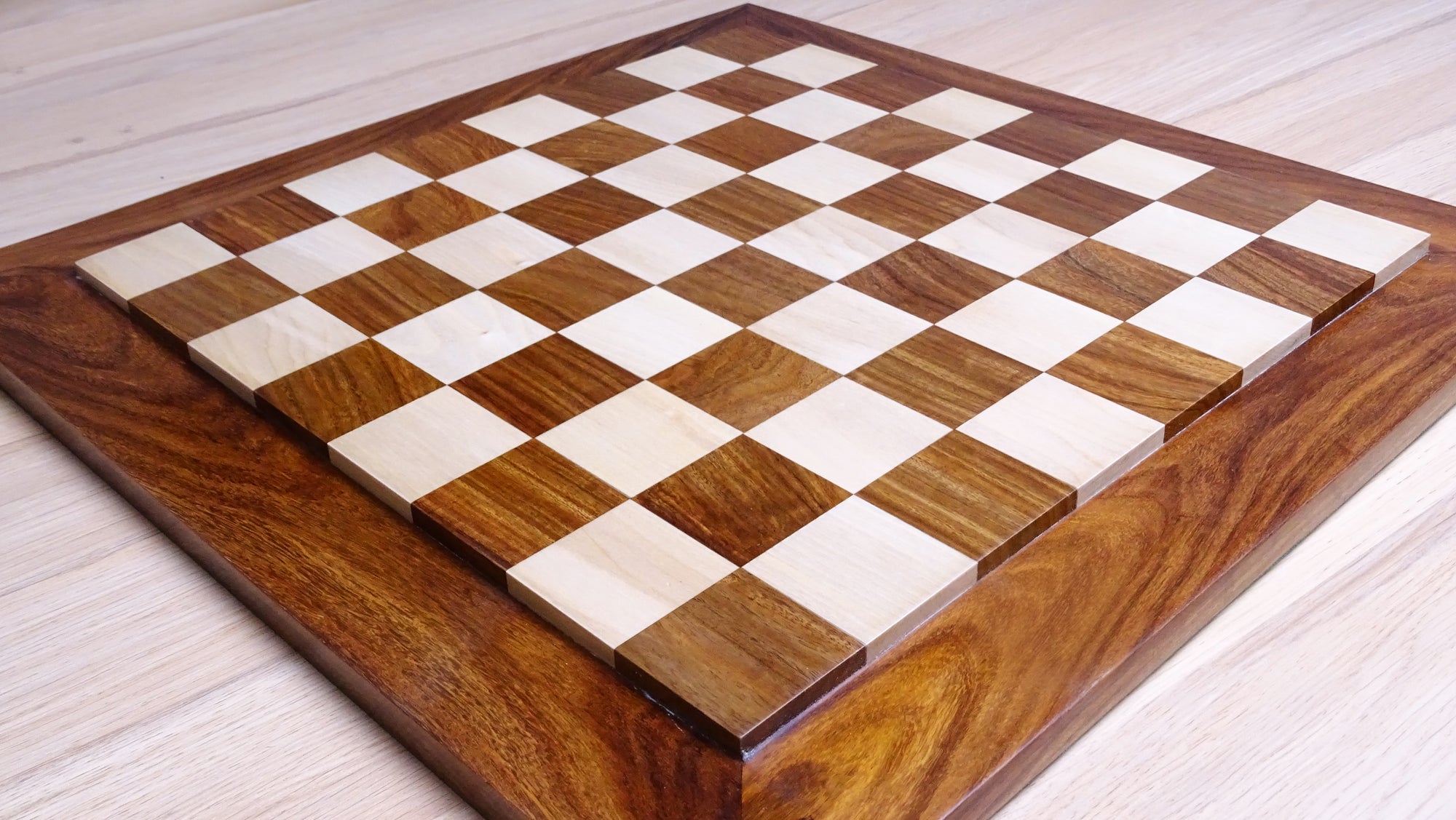 20 inch Raised Square Solid Wood Chess Board in Sheesham and Maple Wood - 50 mm