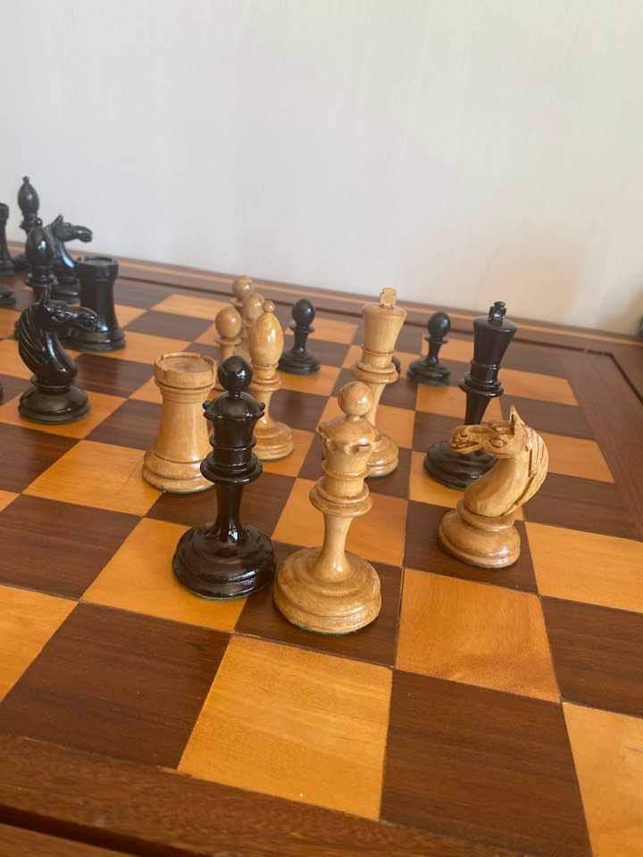 Antonio Fabiano 1933 Soviet Era Botvinnik Style Weighted Chess Pieces in Ebony & Antique 3.8 Inch King - 1150 GMS Weight